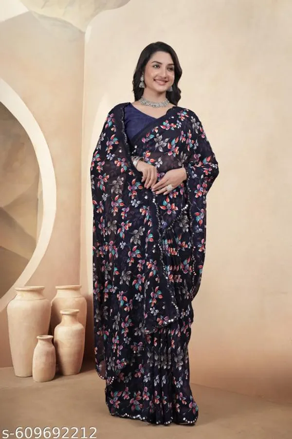 Taladara's_New__Georgette_Printed_Premium_Saree_And_Mirror_Border_For_Women