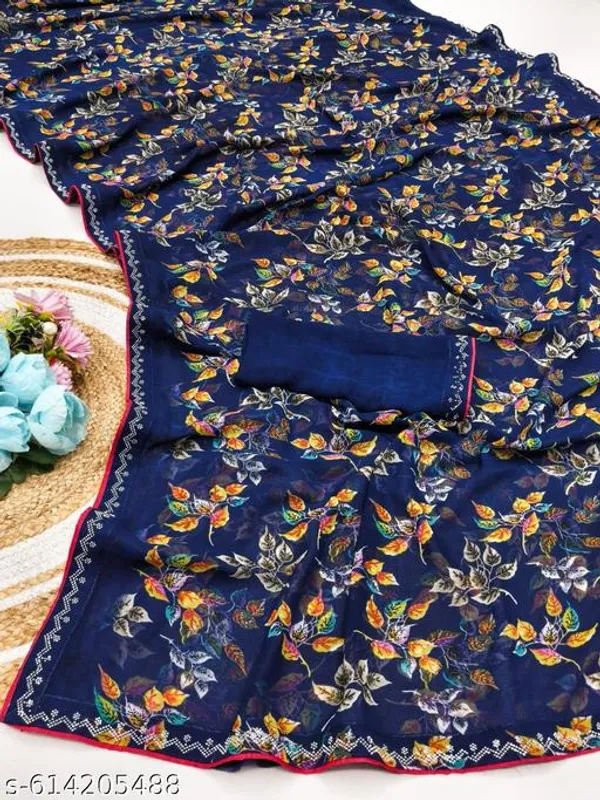 Taladara's_New_Georgette_Printed_Lace_Or_Diamond_Border_Premium_Saree_For_Women