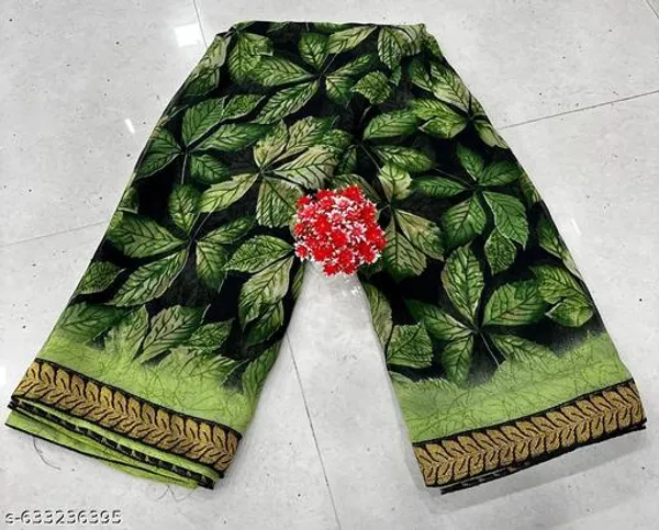 Green_Georgette_Printed_Premium_Saree_With_Lace_For_Women