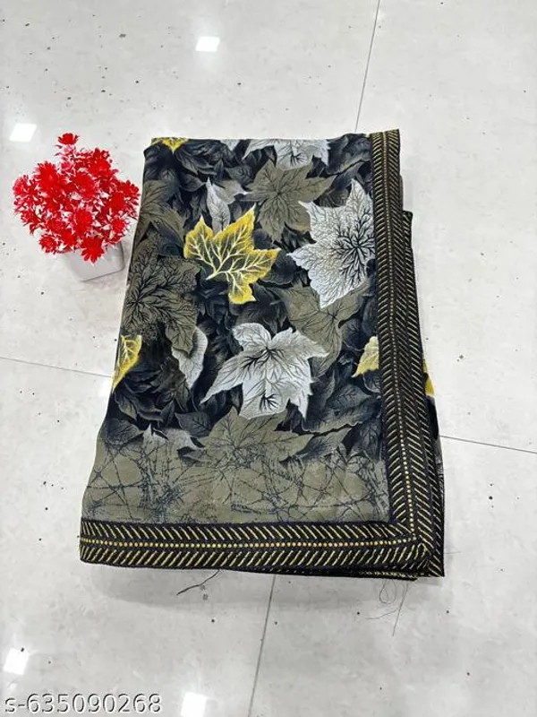 Black_And_Grey_Georgette_Printed_Premium_Saree_With_Lace_For_Women