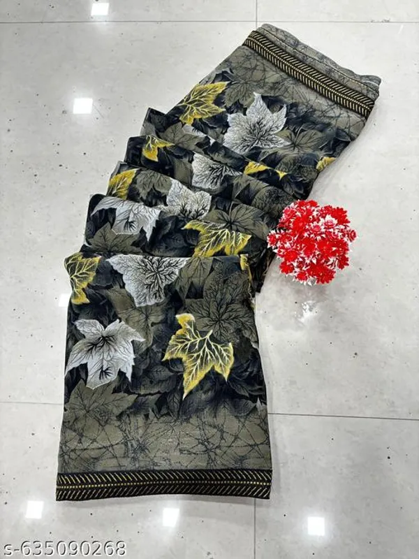Black_And_Grey_Georgette_Printed_Premium_Saree_With_Lace_For_Women