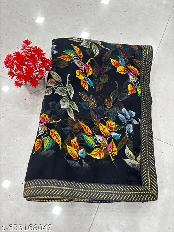 Black_Printed_Georgette_Premium_Saree_With_Lace_For_Women