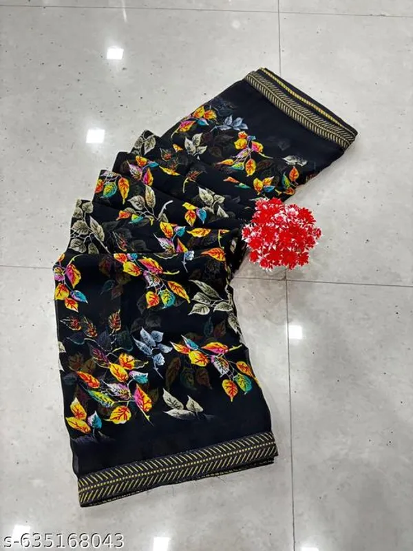 Black_Printed_Georgette_Premium_Saree_With_Lace_For_Women