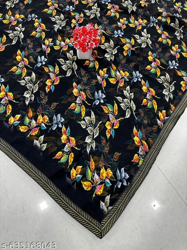 Black_Printed_Georgette_Premium_Saree_With_Lace_For_Women