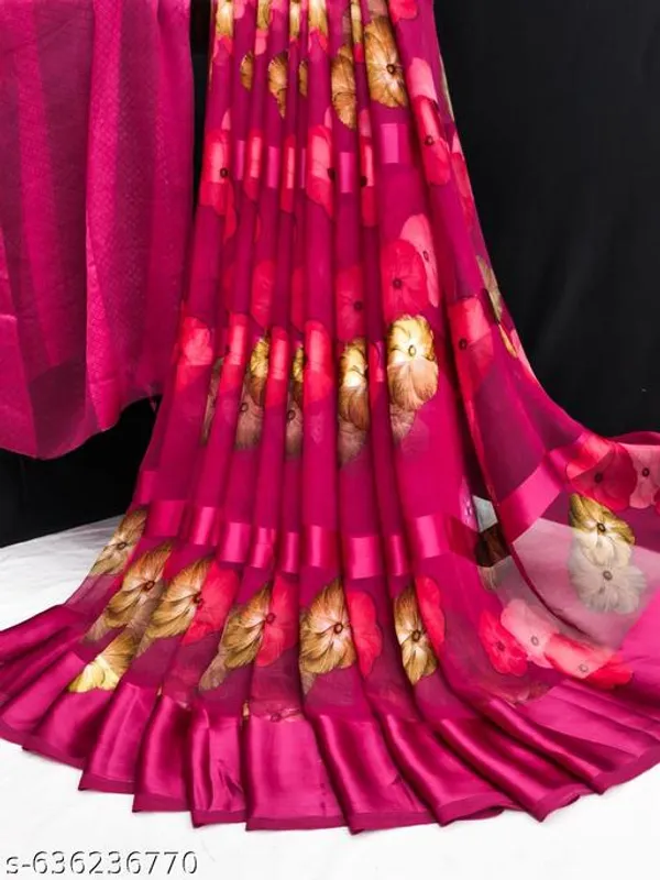 Taladara's_New__Georgette_Satin_Pata_Premium_Saree_For_Women