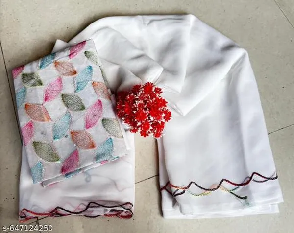 White_Sath_Gram_Premium_Saree_With_Printed_Blouse_For_Women