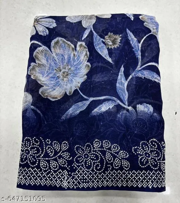 Navy_Blue_Georgette_Printed_Premium_Saree_With_Diamond_Lace_For_Women