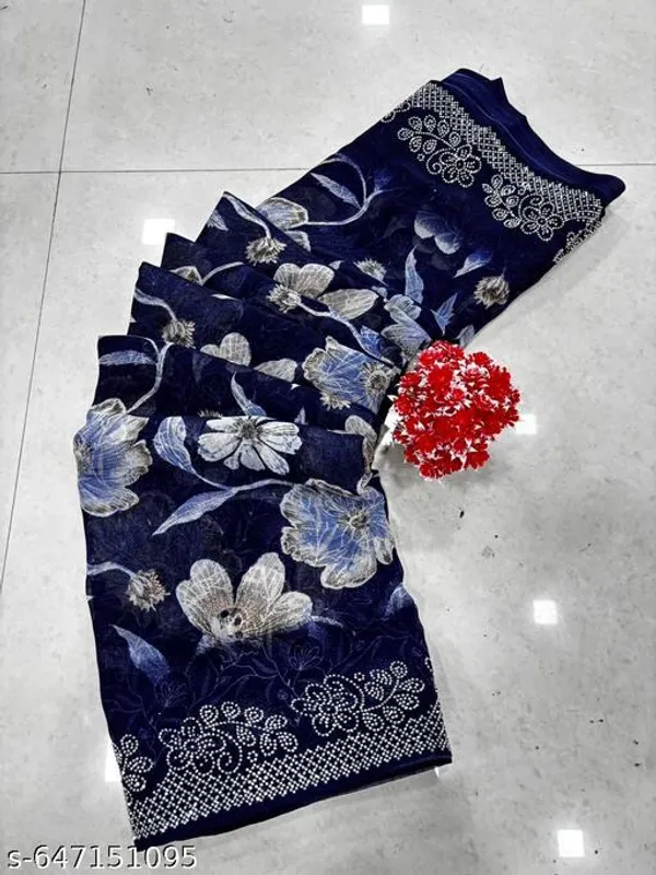 Navy_Blue_Georgette_Printed_Premium_Saree_With_Diamond_Lace_For_Women
