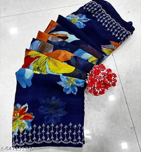 Taladara's_New_Georgette_Printed_Saree_With_Diamond_Lace_For_Women