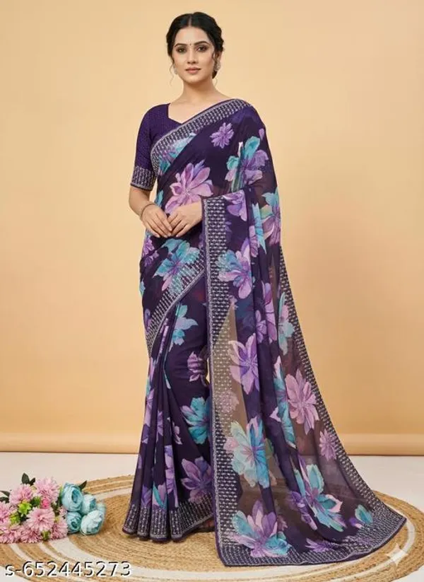 Purple_Georgette_Printed_Premium_Saree_With_Diamond_Lace_For_Women