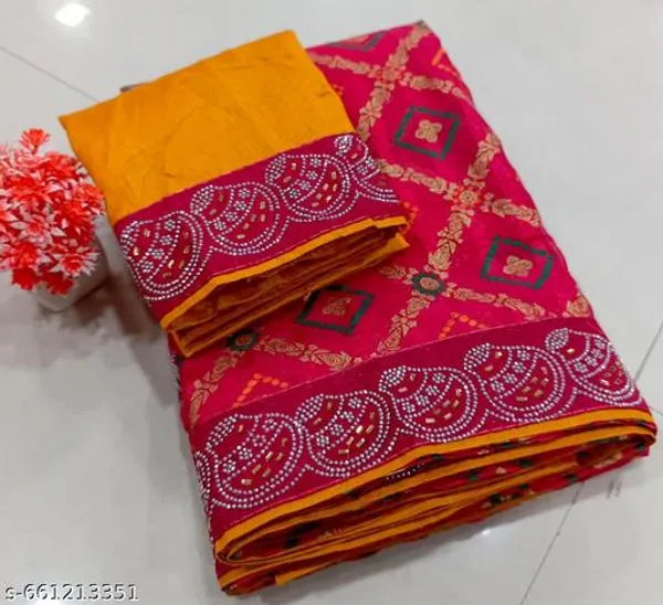 Taladara's_New__Fancy_Solo_Premium_Saree_With_Embedded_Stones_And_Added_Blouse_For_Women