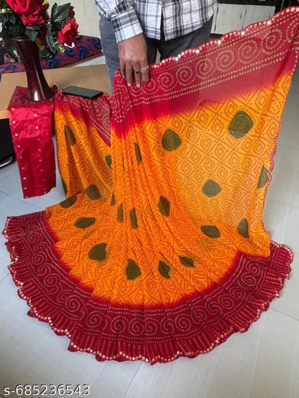 Orange_Georgette_Bandhani_Printed_Premium_Saree_With_Mirror_Work_For_Women
