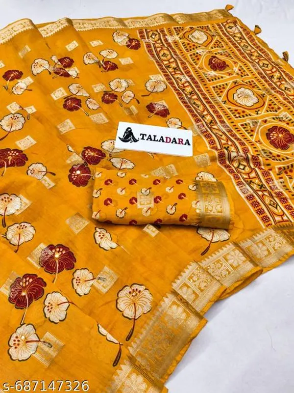Taladara's_New_Fancy_Yellow_Cotton_Printed_Premium_Saree_For_Women