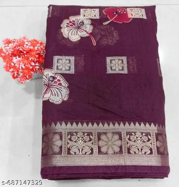 Violet_Mal_Cotton_Printed_Premium_Saree_With_Mirror_Work_For_Women
