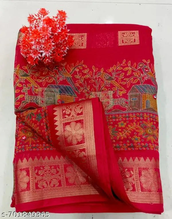 Taladara's_New_Red_Cotton_Printed_Premium_Saree_For_Women