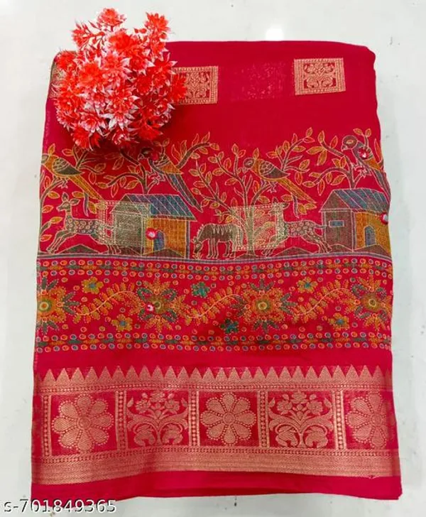 Taladara's_New_Red_Cotton_Printed_Premium_Saree_For_Women