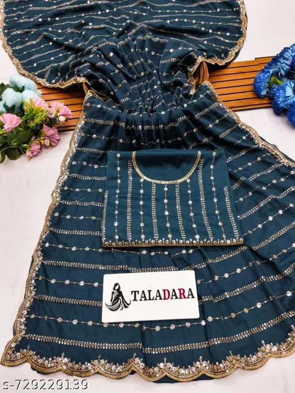Taladara's_New_Blue_Star_Georgette_Embriodered_Premium_Saree_For_Women