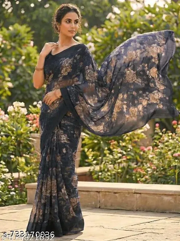 Black_Georgette_Printed_Premium_Saree_For_Women