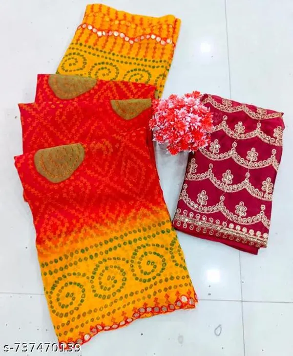 Taladara's_New_Georgette_Printed_Bandhani_Saree_With_Mirror_Lace_For_Women