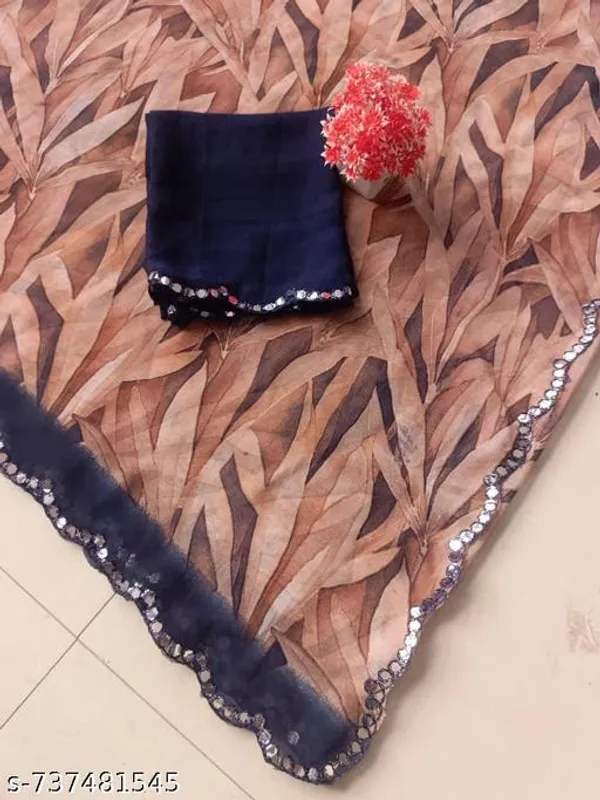 Beige_Georgette_Printed_Premium_Saree_With_Mirror_Lace_For_Women