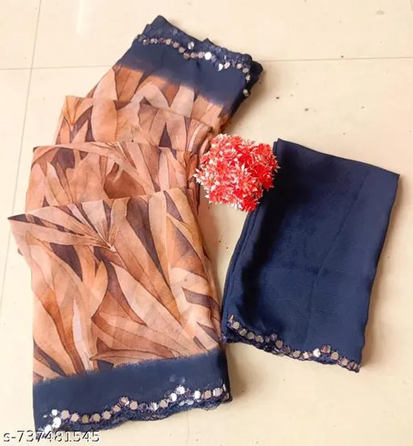 Beige_Georgette_Printed_Premium_Saree_With_Mirror_Lace_For_Women