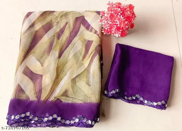 Beige_And_Violet_Georgette_Printed_Premium_Saree_With_Mirror_Lace_For_Women