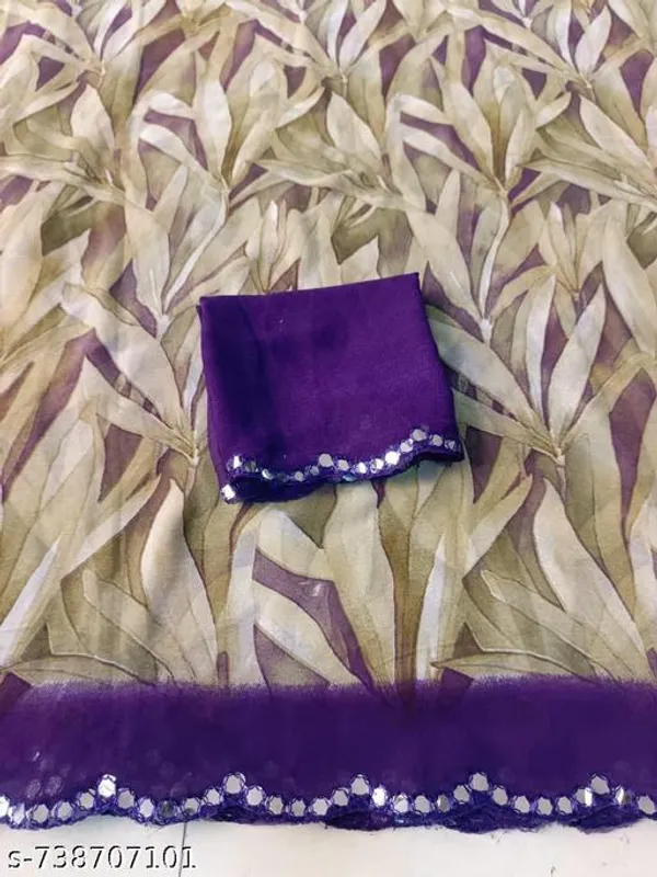 Beige_And_Violet_Georgette_Printed_Premium_Saree_With_Mirror_Lace_For_Women