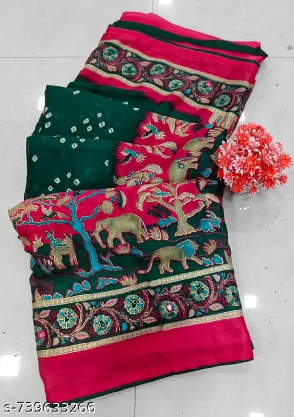 Green_And_Pink_Mosmello_Printed_Premium_Saree_For_Women