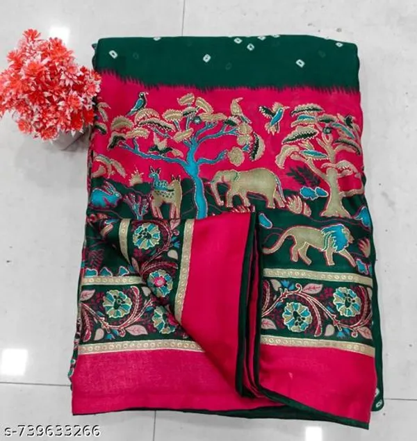 Green_And_Pink_Mosmello_Printed_Premium_Saree_For_Women