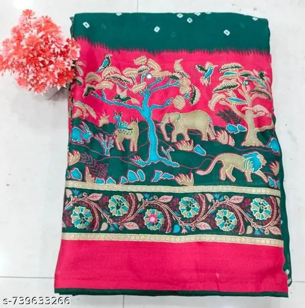 Green_And_Pink_Mosmello_Printed_Premium_Saree_For_Women