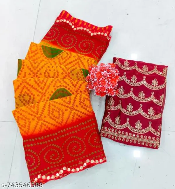 Taladara's_New_Georgette_Printed_Bandhani_Saree_With_Mirror_Lace_For_Women