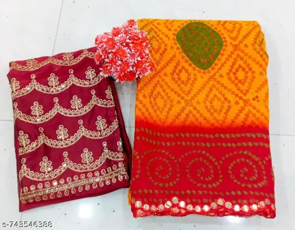 Taladara's_New_Georgette_Printed_Bandhani_Saree_With_Mirror_Lace_For_Women