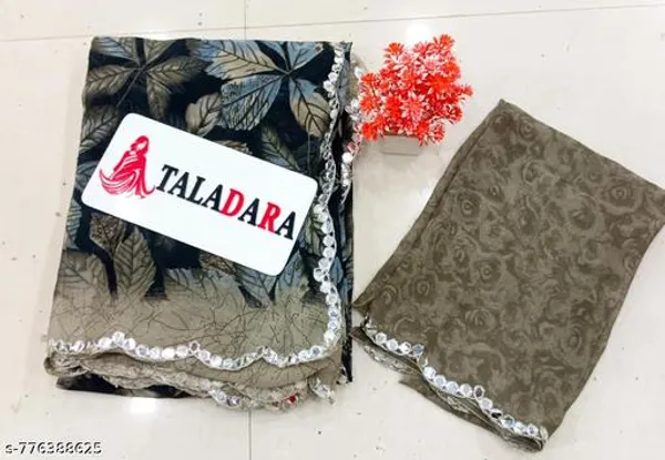 Taladara's_New_Georgette_Printed_Saree_With_Mirror_Work