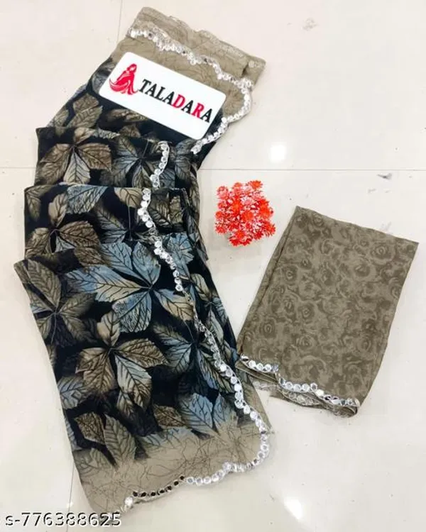 Taladara's_New_Georgette_Printed_Saree_With_Mirror_Work