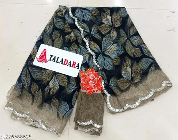 Taladara's_New_Georgette_Printed_Saree_With_Mirror_Work
