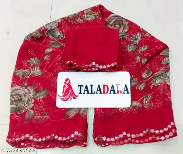 Taladara's_New_Georgette_Printed_Premium_Saree_With_Mirror_Border_For_Women