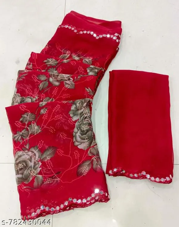 Taladara's_New_Georgette_Printed_Premium_Saree_With_Mirror_Border_For_Women