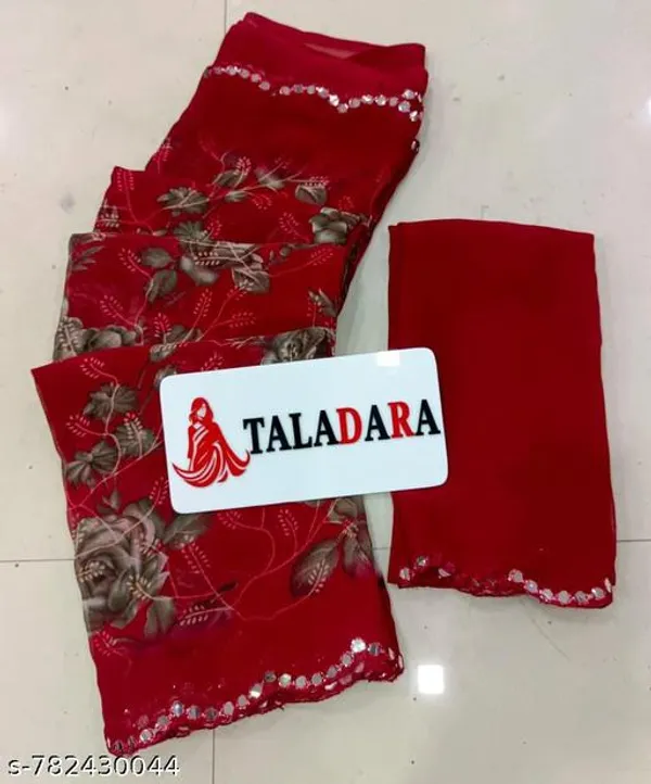 Taladara's_New_Georgette_Printed_Premium_Saree_With_Mirror_Border_For_Women