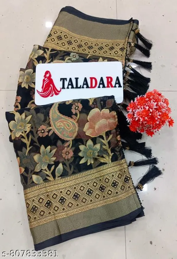 Taladara's_New_Beige_And_Black_Fancy_Brasso_Printed_Premium_Saree_And_Jalar_Border_Premium_Saree_For_Women