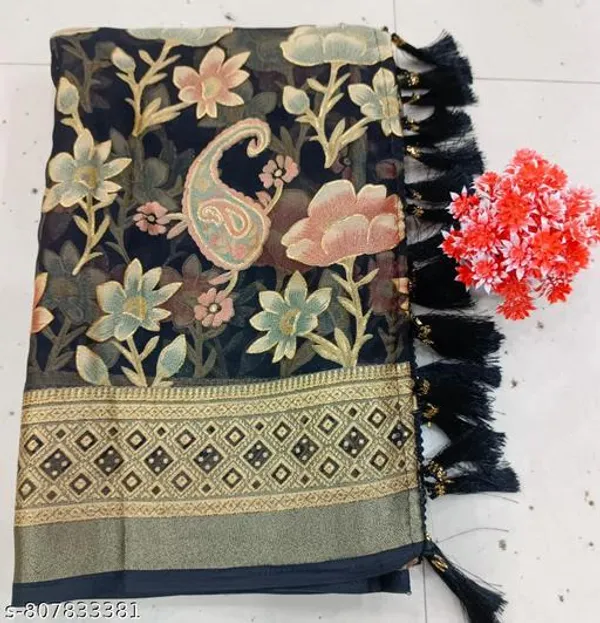 Taladara's_New_Beige_And_Black_Fancy_Brasso_Printed_Premium_Saree_And_Jalar_Border_Premium_Saree_For_Women