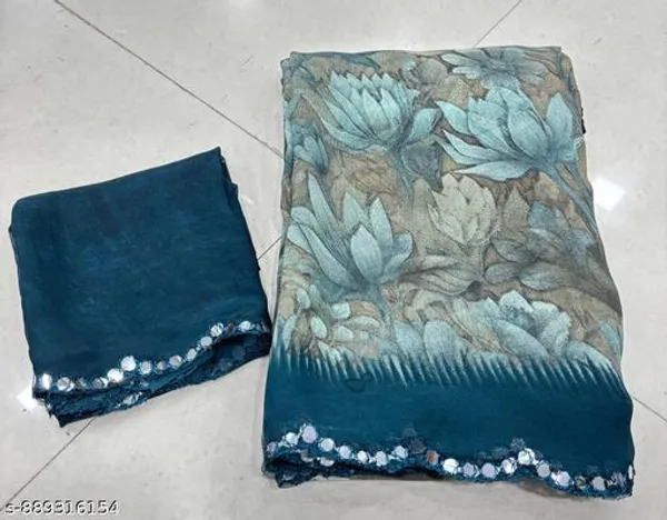 Taladara's_New_Georgette_Printed_Premium_Saree_With_Mirror_Work_For_Women