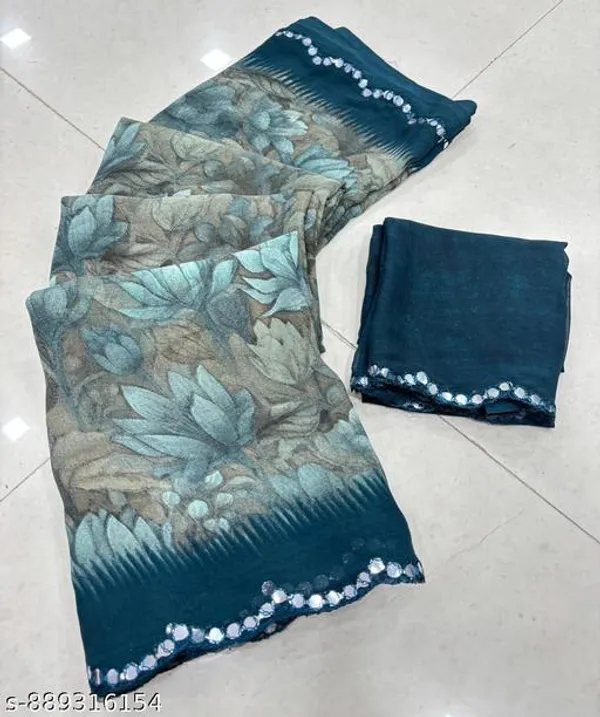 Taladara's_New_Georgette_Printed_Premium_Saree_With_Mirror_Work_For_Women