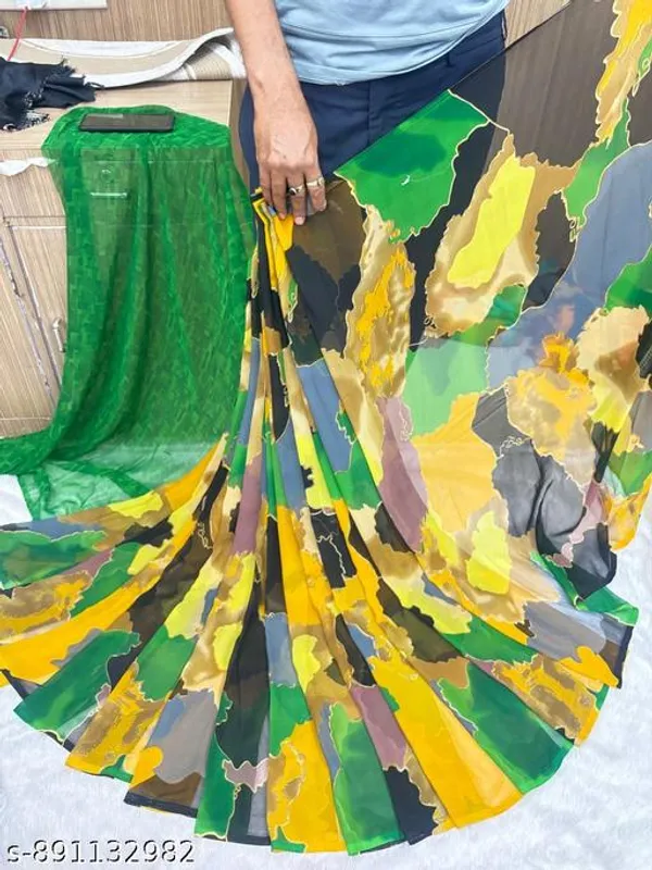 Green_Georgette_Printed_Premium_Saree_For_Women