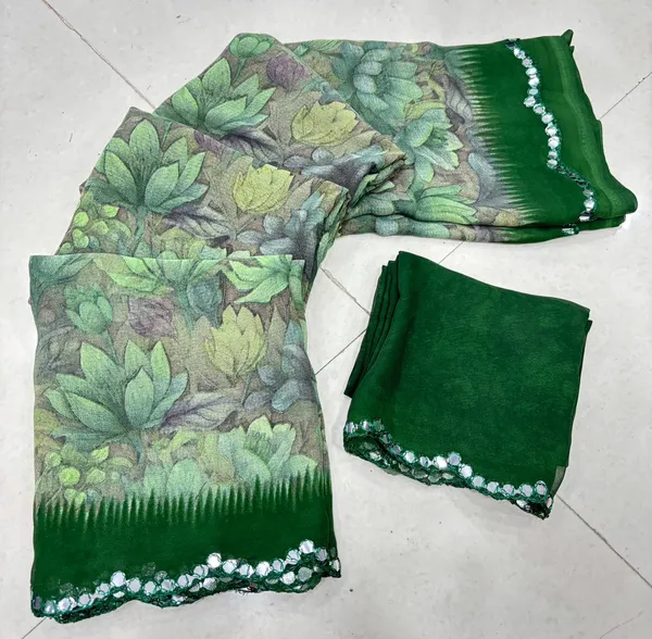 Taladara's_New_Georgette_Printed_Saree_With_Mirror_Lace