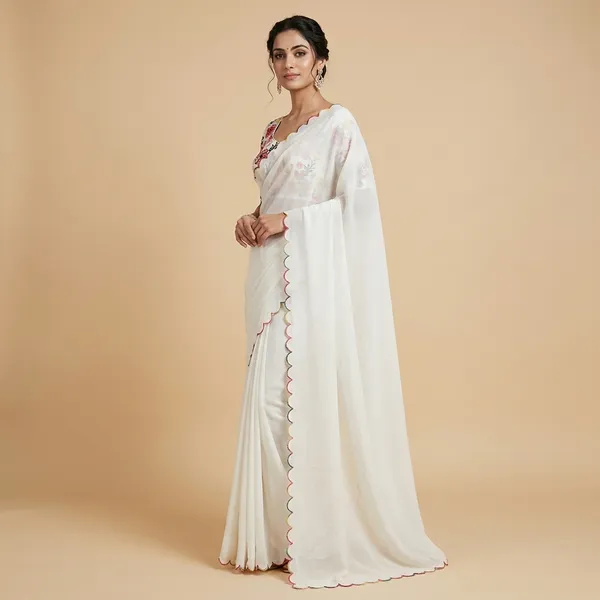 White_Fancy_Georgette_Premium_Saree_For_Women