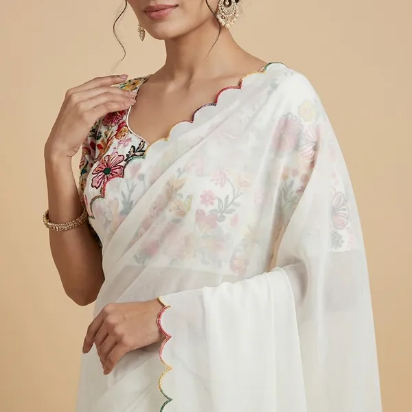 White_Fancy_Georgette_Premium_Saree_For_Women