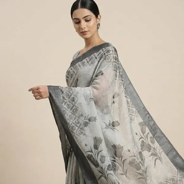 Taladaras's_New_Grey_Fancy_Satin_Patta_Printed__Saree