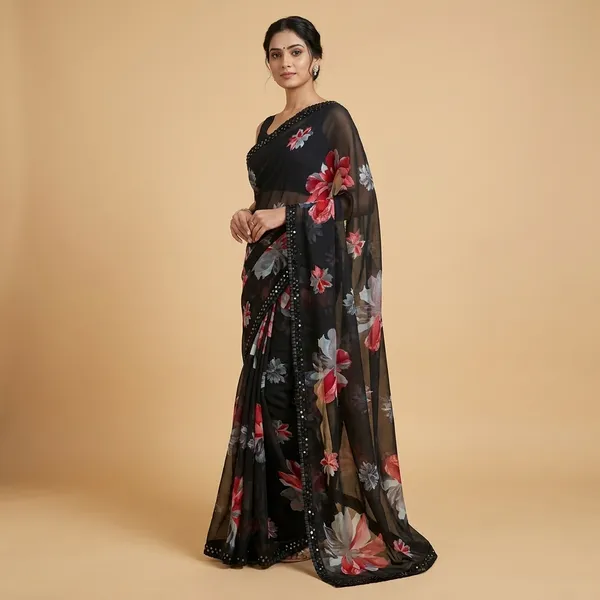 Taladara's_New_Fancy_Georgette_Premium_Saree_With_Frill_Lace_For_Women