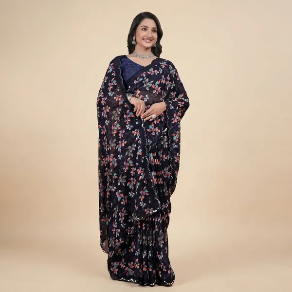 Taladara's_New__Georgette_Printed_Premium_Saree_And_Mirror_Border_For_Women