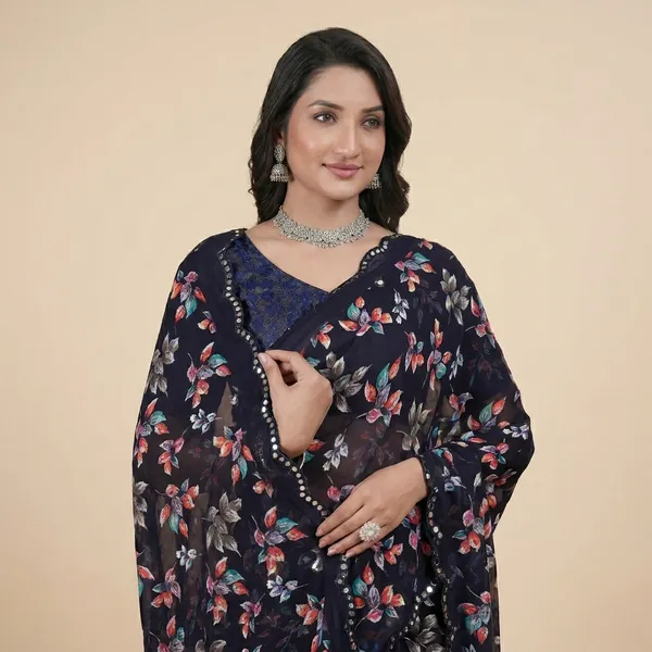 Taladara's_New__Georgette_Printed_Premium_Saree_And_Mirror_Border_For_Women